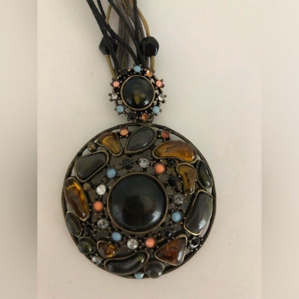 Medallion Multi Strand Stone Statement Necklace - image 5